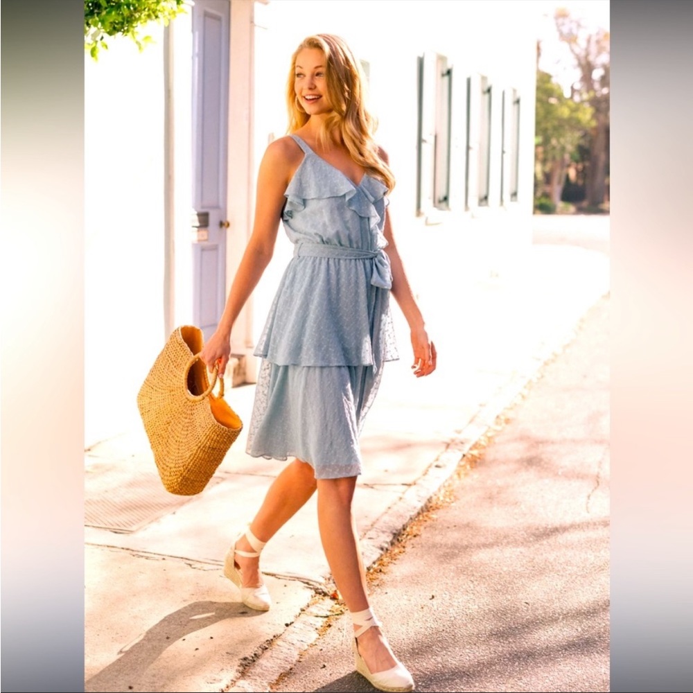 Gal Meets Glam Blue Helena Ruffle Eyelet Dress 12